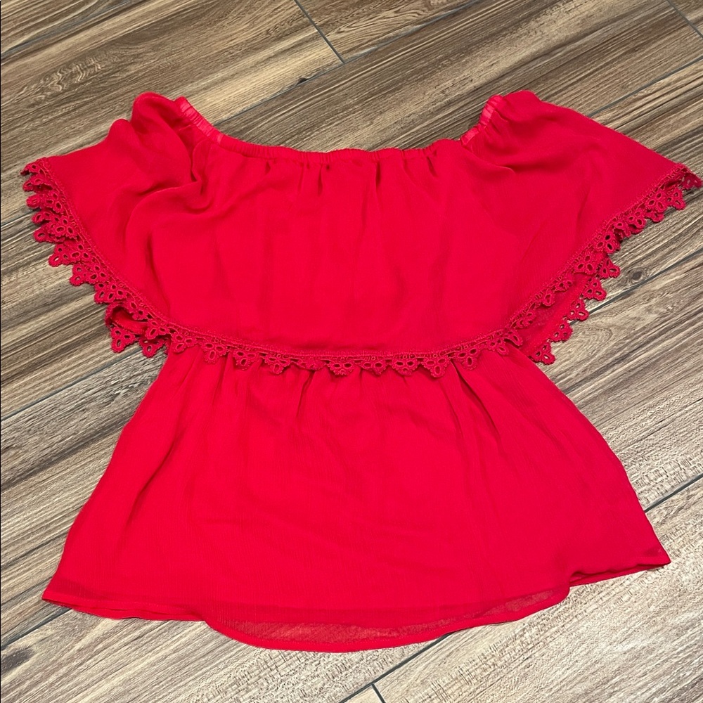 Charming Charlie Red Lace Trim Blouse